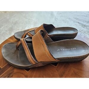 Merrell Mandolin Women's Brown Leather Slip-On Walking Sandals Slides, Sz 10